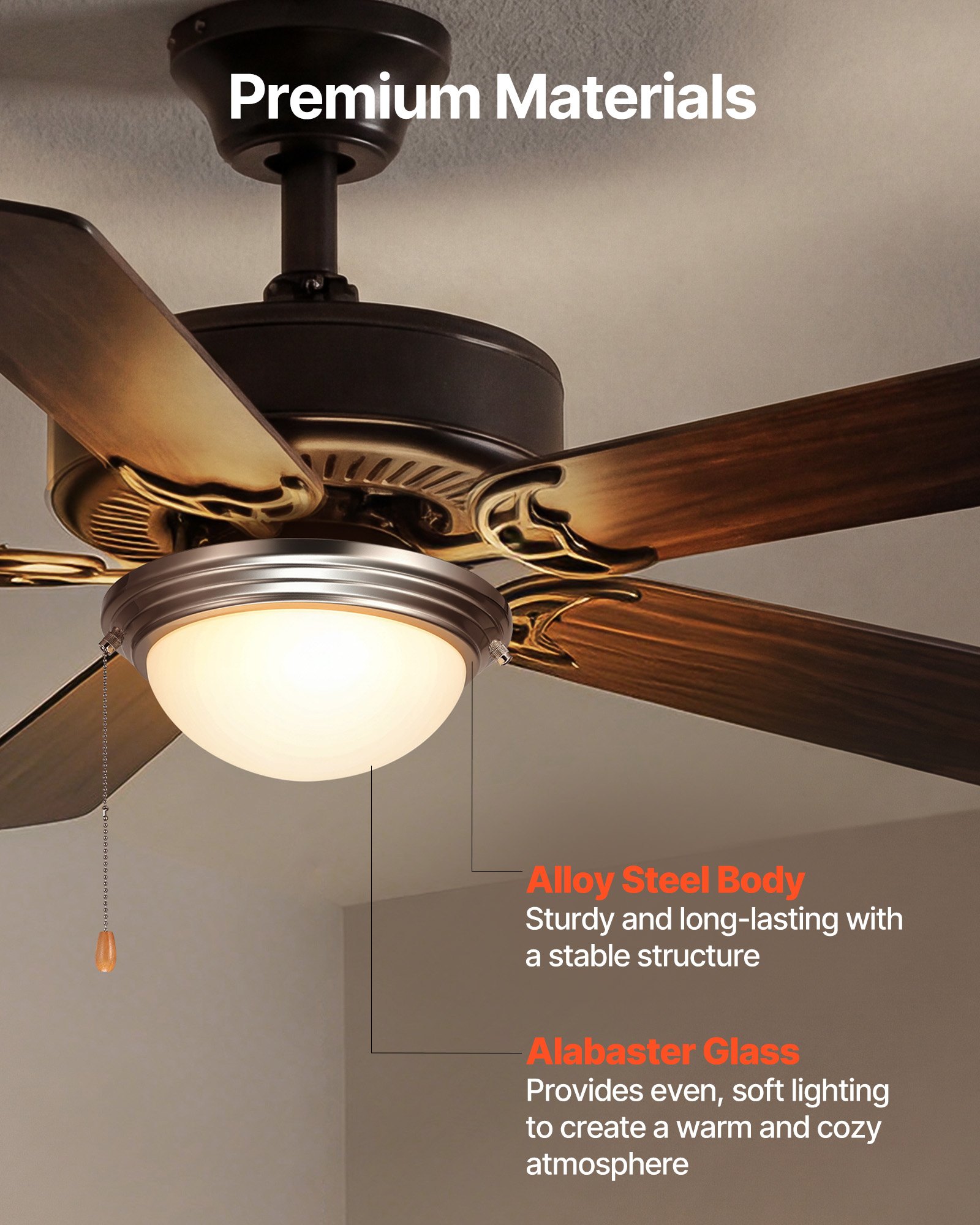 VEVOR Ceiling Fan Light Kit, 750lm 3000K Fan Light Kit with Pull Chain, 2 LED Bulbs, Modern Replacement Fixture for Living Room, Dining Room, Bedroom, Frosted Milk Glass Shade Brushed Nickel Finish