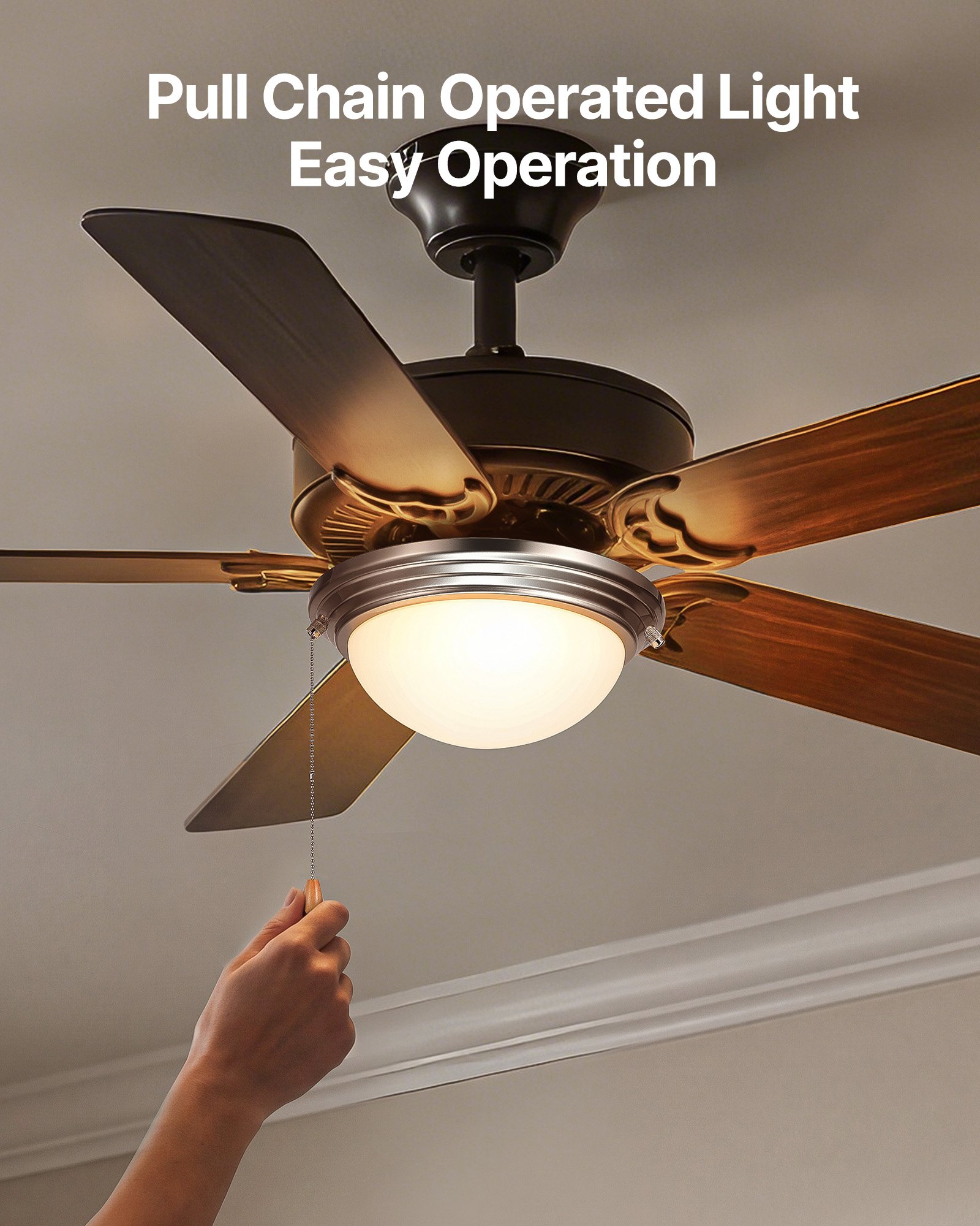VEVOR Ceiling Fan Light Kit, 750lm 3000K Fan Light Kit with Pull Chain, 2 LED Bulbs, Modern Replacement Fixture for Living Room, Dining Room, Bedroom, Frosted Milk Glass Shade Brushed Nickel Finish