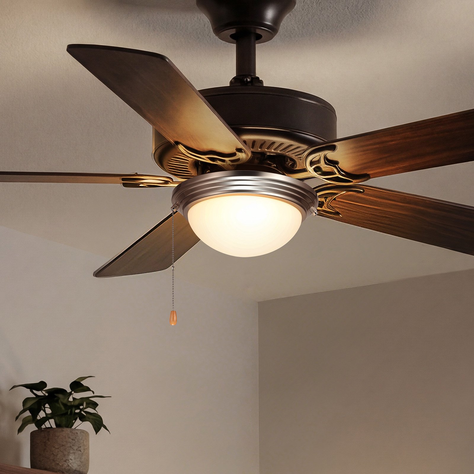 VEVOR Ceiling Fan Light Kit, 750lm 3000K Fan Light Kit with Pull Chain, 2 LED Bulbs, Modern Replacement Fixture for Living Room, Dining Room, Bedroom, Frosted Milk Glass Shade Brushed Nickel Finish
