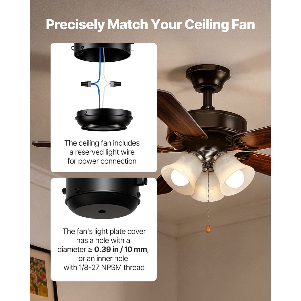 VEVOR Ceiling Fan Light Kit, Three-Light 3000K 750lm Fan Light Kit with Pull Chain, Replacement Fixture for Living Room, Bedroom, Dining Room, Home Decor, Cloud White Glass & Brushed Nickel Finish