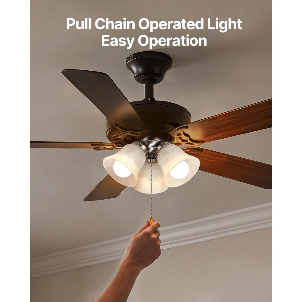 VEVOR Ceiling Fan Light Kit, Three-Light 3000K 750lm Fan Light Kit with Pull Chain, Replacement Fixture for Living Room, Bedroom, Dining Room, Home Decor, Cloud White Glass & Brushed Nickel Finish