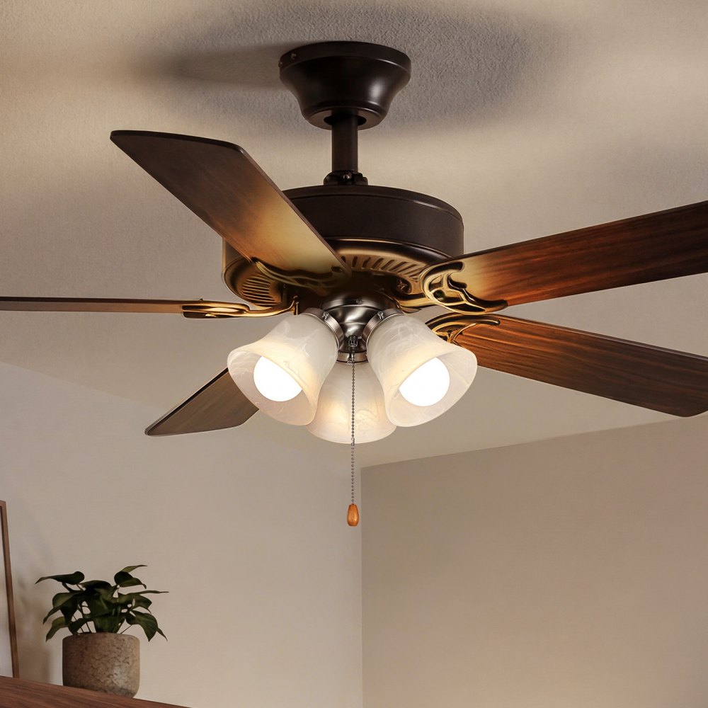 VEVOR Ceiling Fan Light Kit, Three-Light 3000K 750lm Fan Light Kit with Pull Chain, Replacement Fixture for Living Room, Bedroom, Dining Room, Home Decor, Cloud White Glass & Brushed Nickel Finish