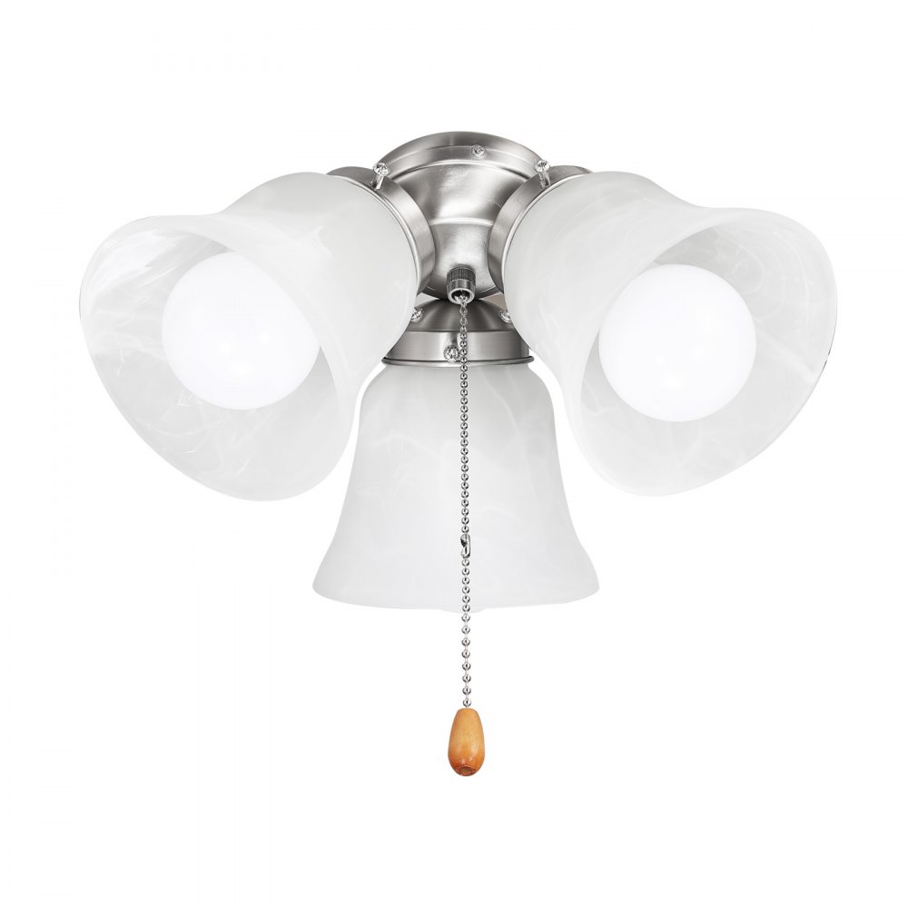 VEVOR Ceiling Fan Light Kit, Three-Light 3000K 750lm Fan Light Kit with Pull Chain, Replacement Fixture for Living Room, Bedroom, Dining Room, Home Decor, Cloud White Glass & Brushed Nickel Finish