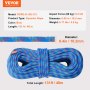 VEVOR 10.2mm Dynamic Climbing Rope, 40M(131ft) Outdoor Rock Climbing Rope 25KN Breaking Tension, Fiber Rope with Steel Snap Hooks for Escape, Rappelling, Fire Rescue, Blue