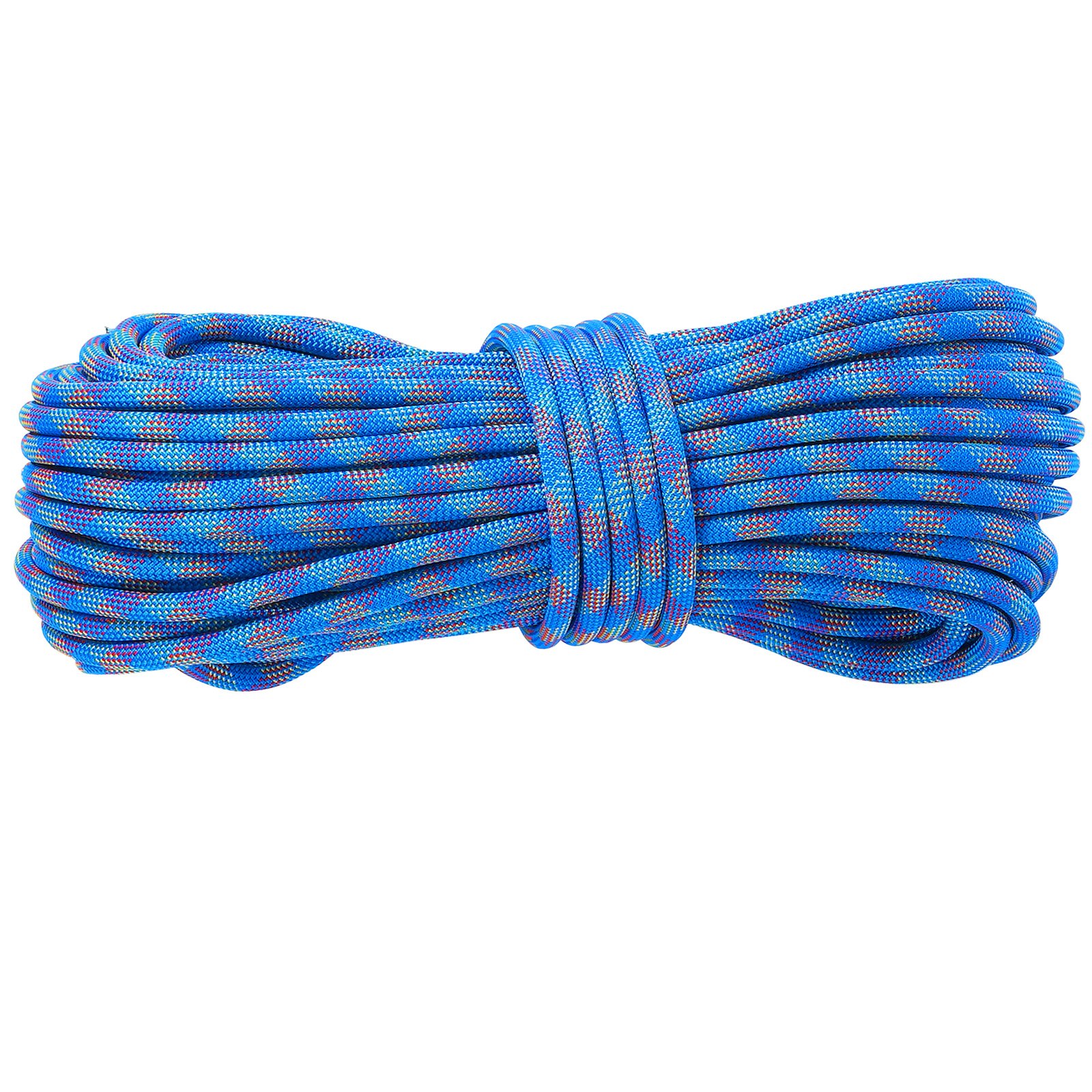 VEVOR 10.2mm Dynamic Climbing Rope, 40M(131ft) Outdoor Rock Climbing Rope 25KN Breaking Tension, Stretchable Fiber Rope with Steel Snap Hooks for Escape, Rappelling, Fire Rescue, Blue