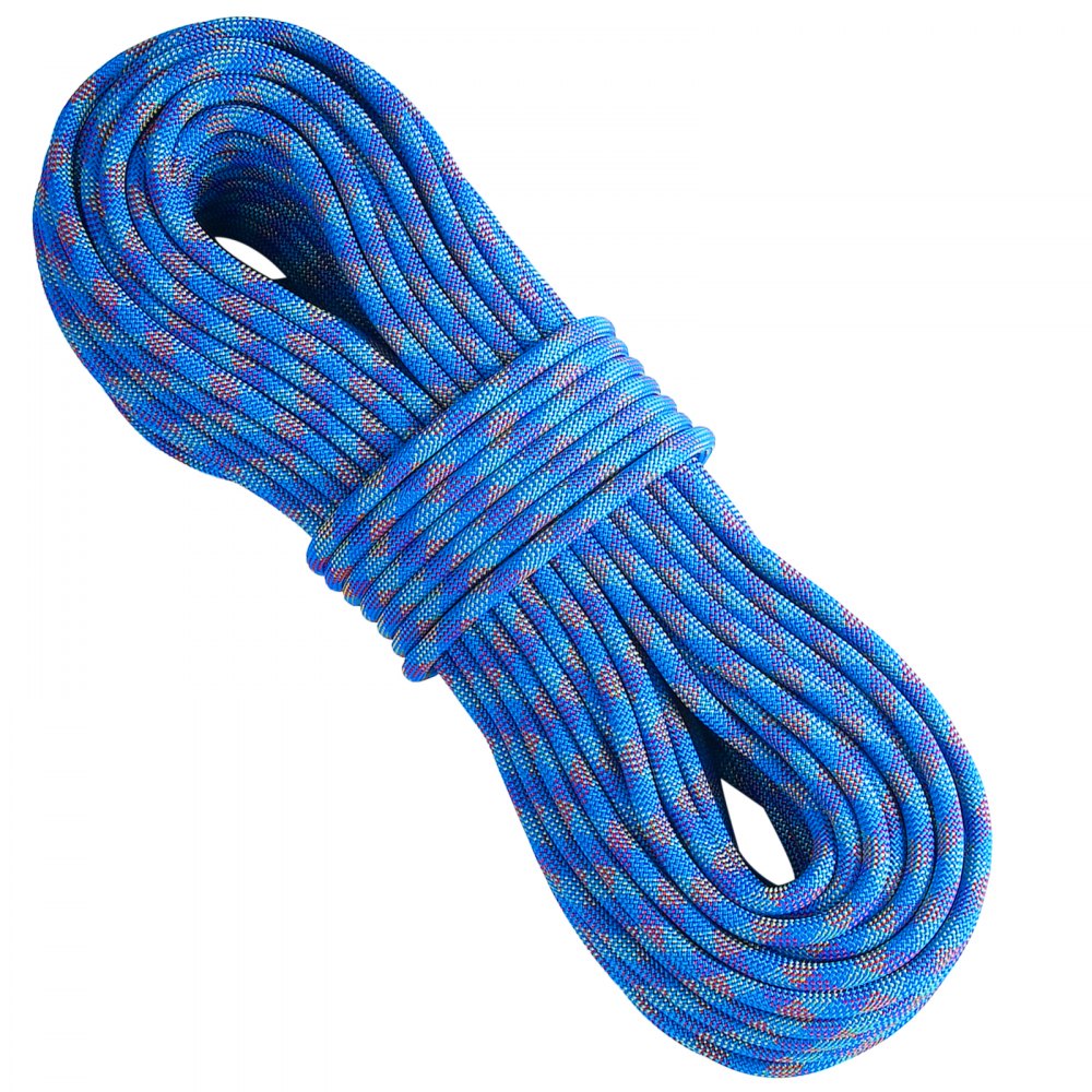 VEVOR 10.2mm Dynamic Climbing Rope, 60M(197ft) Outdoor Rock Climbing Rope 25KN Breaking Tension, Stretchable Fiber Rope with Steel Snap Hooks for Escape, Rappelling, Fire Rescue, Blue