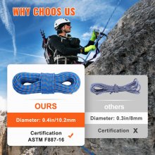 VEVOR 10.2mm Dynamic Climbing Rope 70M(230ft) Outdoor Rock Climbing Rope Blue