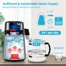 VEVOR 4L Water Distiller Distilled Water Maker 1 L/H w/ Timing Dual-Temp Silver