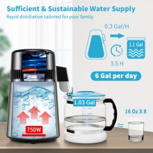 VEVOR Water Distiller, 1 L/H, 4L Distilled Water Maker w/ 0-99 H Timing, 750W Countertop Water Purifier w/ Dual Temp Display, Glass Carafe Cleaning Powder 3 Carbon Packs Equipped, FDA Approved, Silver