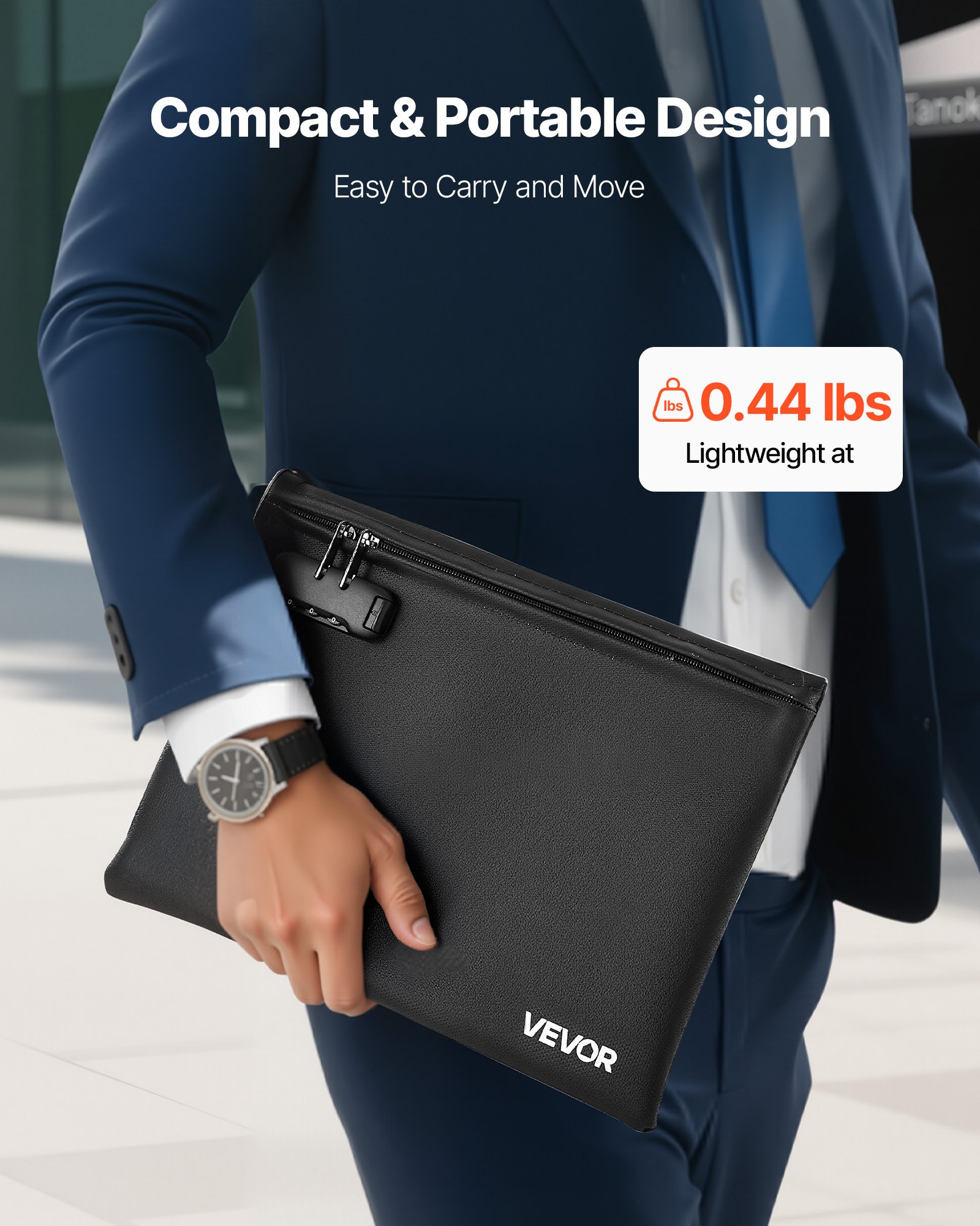 VEVOR Fireproof Document Bag, 1832 ℉ Heat Insulated Fireproof & Waterproof Bag with Lock, Portable File Storage Security Organizer Home Office Travel Use, for Passports, Important Documents & Files