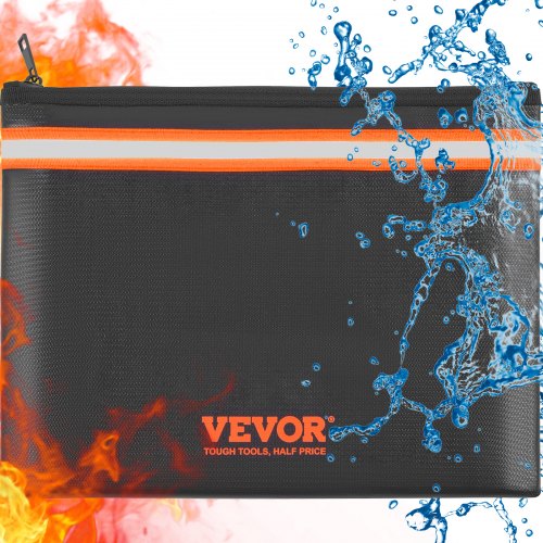 VEVOR Fireproof Document Bag, 13.4"x10" Fireproof Money Bag 2000℉, Fireproof and Waterproof Bag with A Card Pocket, Zipper, and Reflective Strip, for Money, Documents, Jewelry and Passport