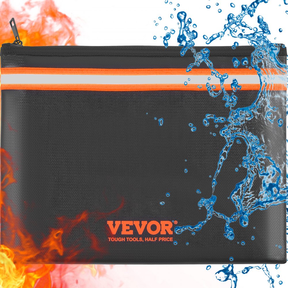 VEVOR Fireproof Document Bag, 13,4"x10" Fireproof Money Bag 2000℉, Fireproof and waterproof bag with a card pocket, φερμουάρ και αντανακλαστική ταινία, για χρήματα, έγγραφα, κοσμήματα και διαβατήριο
