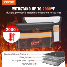 VEVOR Fireproof Document Bag, 2 pcs 8"x5" Fireproof Money Bag 2000℉, Fireproof and Waterproof Bag with Zipper and Reflective Strip, for Money, Documents, Jewelry and Passport