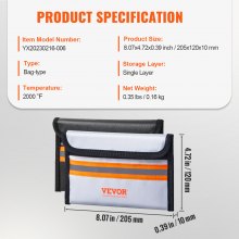 VEVOR Fireproof Document Bag, 205 x120 mm Fireproof Money Bag 2000℉, 2 pcs Fireproof and Waterproof Bag with Zipper and Reflective Strip, for Money, Documents, Jewelry and Passport