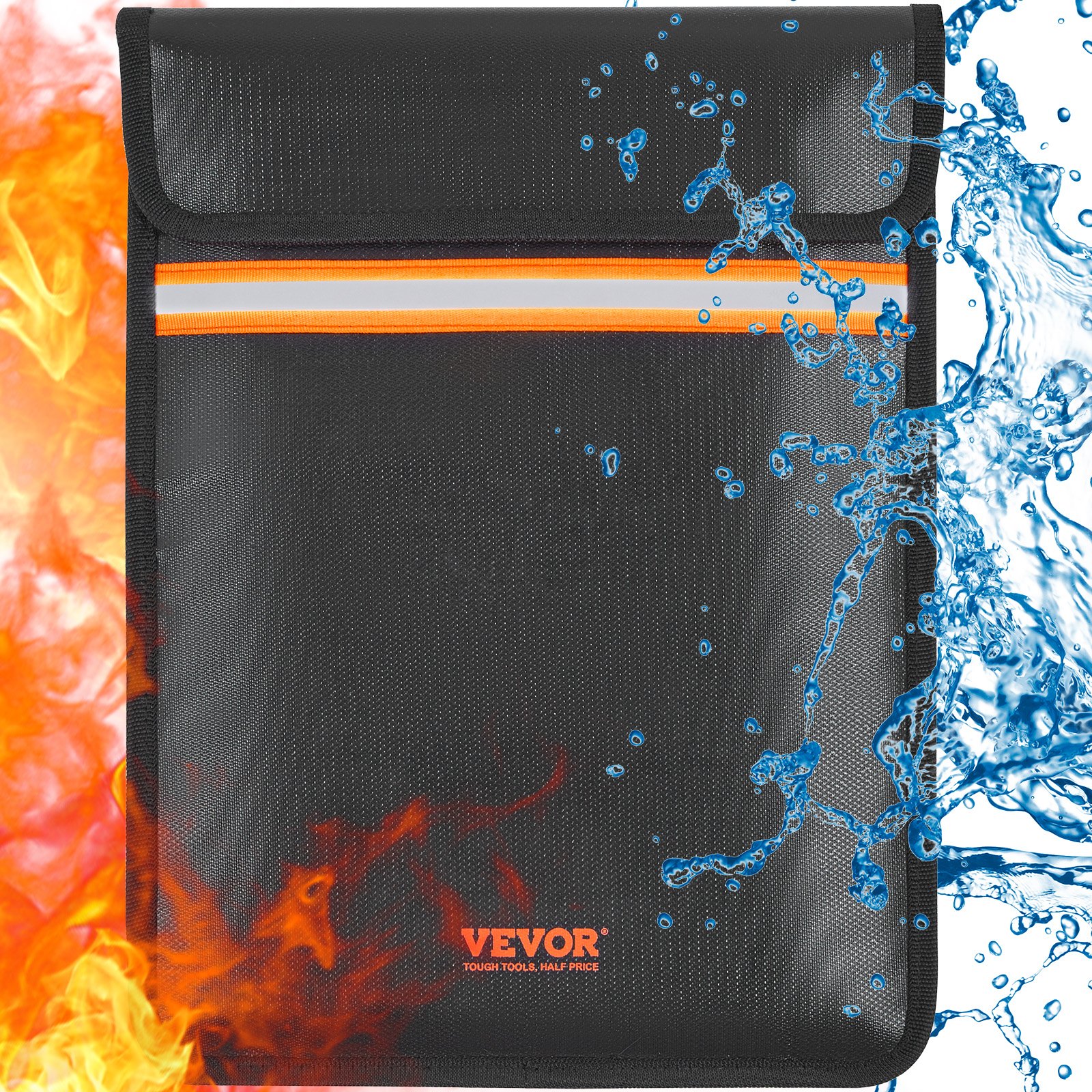 VEVOR Fireproof Document Bag, 15"x11" Fireproof Money Bag 2000℉, Double Pockets Fireproof and Waterproof Bag with Zipper and Reflective Strip, for Money, Documents, Jewelry and Passport