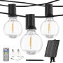 VEVOR Solar Outdoor String Lights, 100FT, 2700K Dimmable Patio Lights with Remote Control, 50 Solar Powered LED G40 Bulbs, Waterproof Hanging Lights for Outside Porch Backyard Garden Bistro Decor