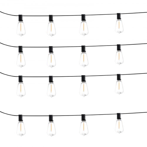 Lightdot Outdoor LED String Lights 48FT Waterproof Commercial String Light Patio Lights With 15 Hanging E26 Sockets, Warm White, UL Polar Plug, Hanging In Café Patio Bistro Gazebo Garden Backyard