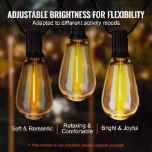 50FT LED Outdoor String Patio Lights Waterproof 15 S14 Shatterproof Bulbs