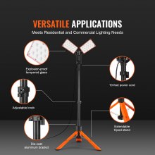 VEVOR Led Work Light, 10000 lm Led Light Stand, 2 x 50W Dual Head Work lights with stand, 27.6"-70" Height Adjustable, with Foldable Tripod Stand, Remote Control, 3-level Color Temperature Cycling