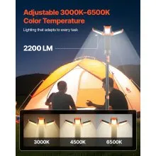 VEVOR LED Work Light with Stand, 13.2Ah, Rechargeable Cordless Camping Light, with 3 Lamp Heads, Detachable Tripod Stand, 2200 Lumens 3000K-6500K Dimmable, Portable Construction Lighting for Job Site