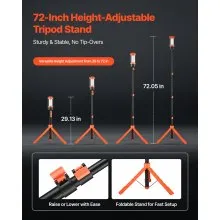 VEVOR LED Work Light with Stand, 13.2Ah, Rechargeable Cordless Camping Light, with 3 Lamp Heads, Detachable Tripod Stand, 2200 Lumens 3000K-6500K Dimmable, Portable Construction Lighting for Job Site