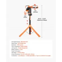 VEVOR LED Work Light with Stand, 13.2Ah, Rechargeable Cordless Camping Light, with 3 Lamp Heads, Detachable Tripod Stand, 2200 Lumens 3000K-6500K Dimmable, Portable Construction Lighting for Job Site