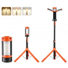 VEVOR LED Work Light with Stand, 13.2Ah, Rechargeable Cordless Camping Light, with 3 Lamp Heads, Detachable Tripod Stand, 2200 Lumens 3000K-6500K Dimmable, Portable Construction Lighting for Job Site