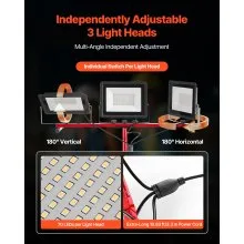 VEVOR LED Work Light with Stand Tripod Three-Head Portable Light 15000 Lumens