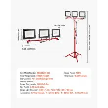 VEVOR LED Work Light with Stand Tripod Three-Head Portable Light 15000 Lumens