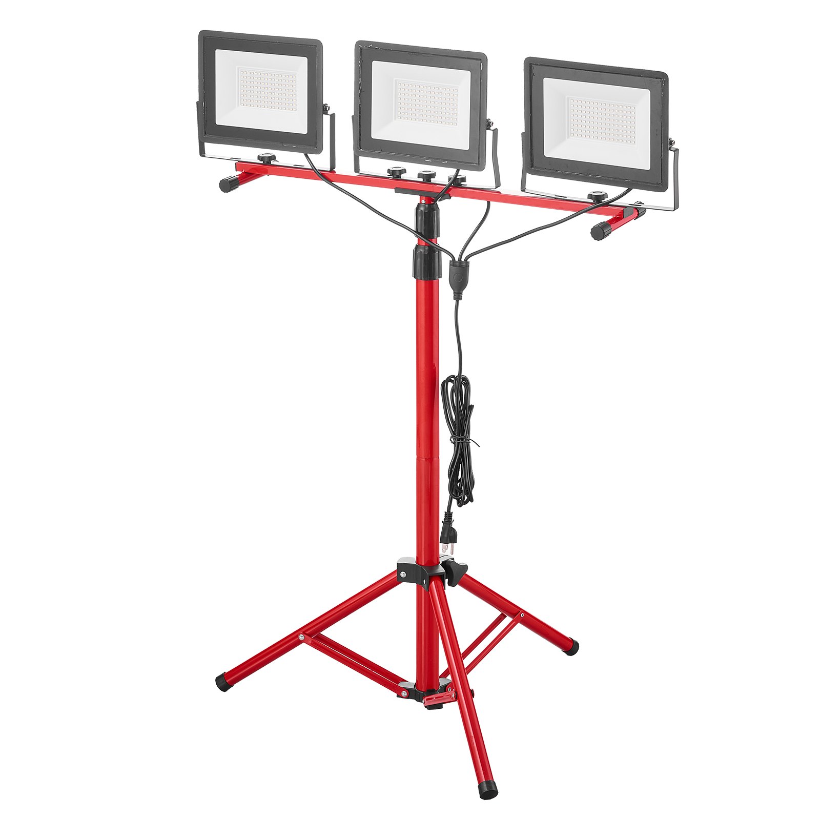 VEVOR LED Work Light with Stand, 15000 Lumens, Three-Head Portable Camping Light with Individual Switch, Tripod Stand, 10.83 ft Power Cord, for Indoor Outdoor Job Site Construction, IP65 Waterproof