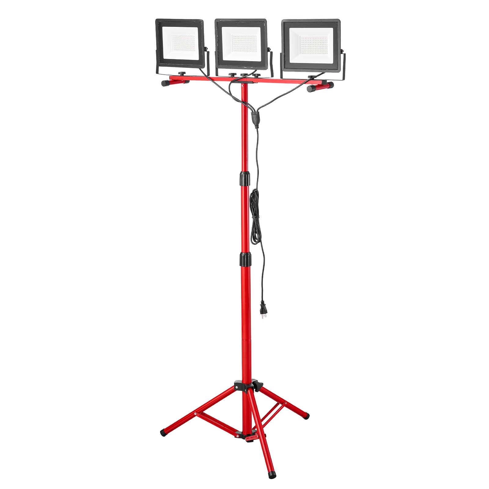 VEVOR LED Work Light with Stand, 15000 Lumens, Three-Head Portable Camping Light with Individual Switch, Tripod Stand, 10.83 ft Power Cord, for Indoor Outdoor Job Site Construction, IP65 Waterproof