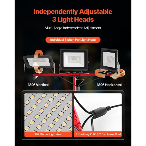 LED töövalgusti statiiviga, 15000 lm, juhtmega — pilt 3