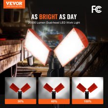 VEVOR LED Work Light, 20000 lm LED Light Stand, 2 x 100W Dual Head Work lights with stand, 27.6"-70" Height Adjustable, with Foldable Tripod Stand, Remote Control, 3-level Color Temperature Cycling