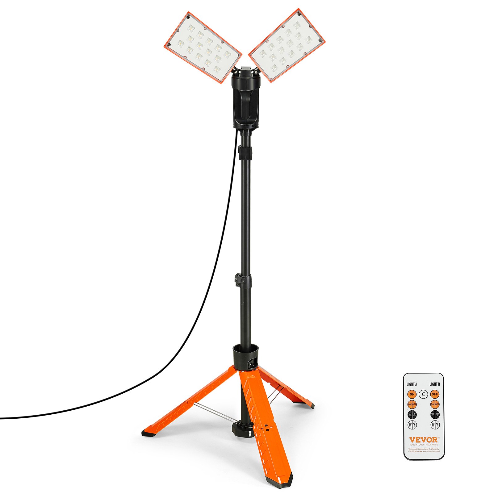 VEVOR Led Work Light 20000lm, Work lights with Stand Dual Head 200w, 27.6"-70" Height Adjustable, with Foldable Tripod Stand & Remote Control, Brightness & Temperature Adjustment