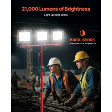 VEVOR LED Work Light with Stand Tripod Three-Head Portable Light 21000 Lumens