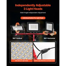 VEVOR LED Work Light with Stand Tripod Three-Head Portable Light 21000 Lumens