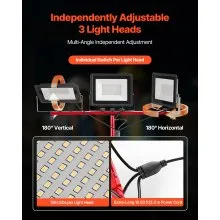 VEVOR LED Work Light with Stand Tripod Three-Head Portable Light 21000 Lumens