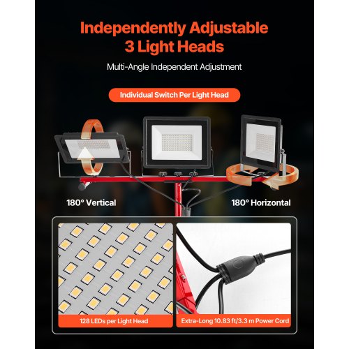 LED töövalgusti statiiviga, 21000 lm, juhtmega — pilt 3