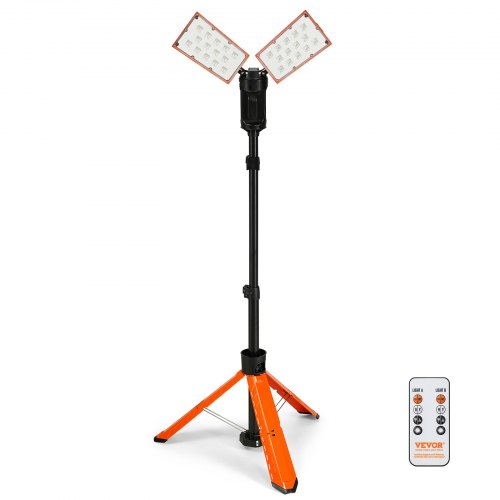 VEVOR Led Work Light, 2500 lm Led Light Stand, Work lights with stand, 27.6"-70" Adjustable, with Foldable Tripod Stand, Wireless Remote Control, Built-in rechargeable battery, Temperature Cycling