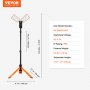 VEVOR Led Work Light, 2500 lm Led Light Stand, Work lights with stand, 27.6"-70" Adjustable, with Foldable Tripod Stand, Wireless Remote Control, Built-in rechargeable battery, Temperature Cycling