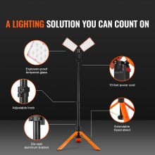 VEVOR LED Work Light, 2500 lm Led Light Stand, Work lights with stand, 27.6"-70" Adjustable, with Foldable Tripod Stand, Wireless Remote Control, Built-in rechargeable battery, Temperature Cycling