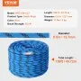 VEVOR 12.7mm Static Climbing Rope, 45.7M(150ft) Outdoor Rock Climbing Rope 30KN Breaking Tension, Fiber Rope with Steel Snap Hooks for Escape, Rappelling, Fire Rescue, Blue