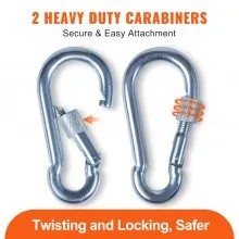 VEVOR Static Climbing Rope, 96 ft Outdoor Rock Climbing Rope with 26KN Breaking Tension, 0.4'' /10mm High Strength Safety Rope, Escape Rope with 2pcs Carabiner and Storage Bag