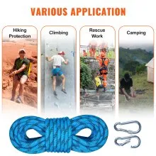 VEVOR Static Climbing Rope, 96 ft Outdoor Rock Climbing Rope with 26KN Breaking Tension, 0.4'' /10mm High Strength Safety Rope, Escape Rope with 2pcs Carabiner and Storage Bag