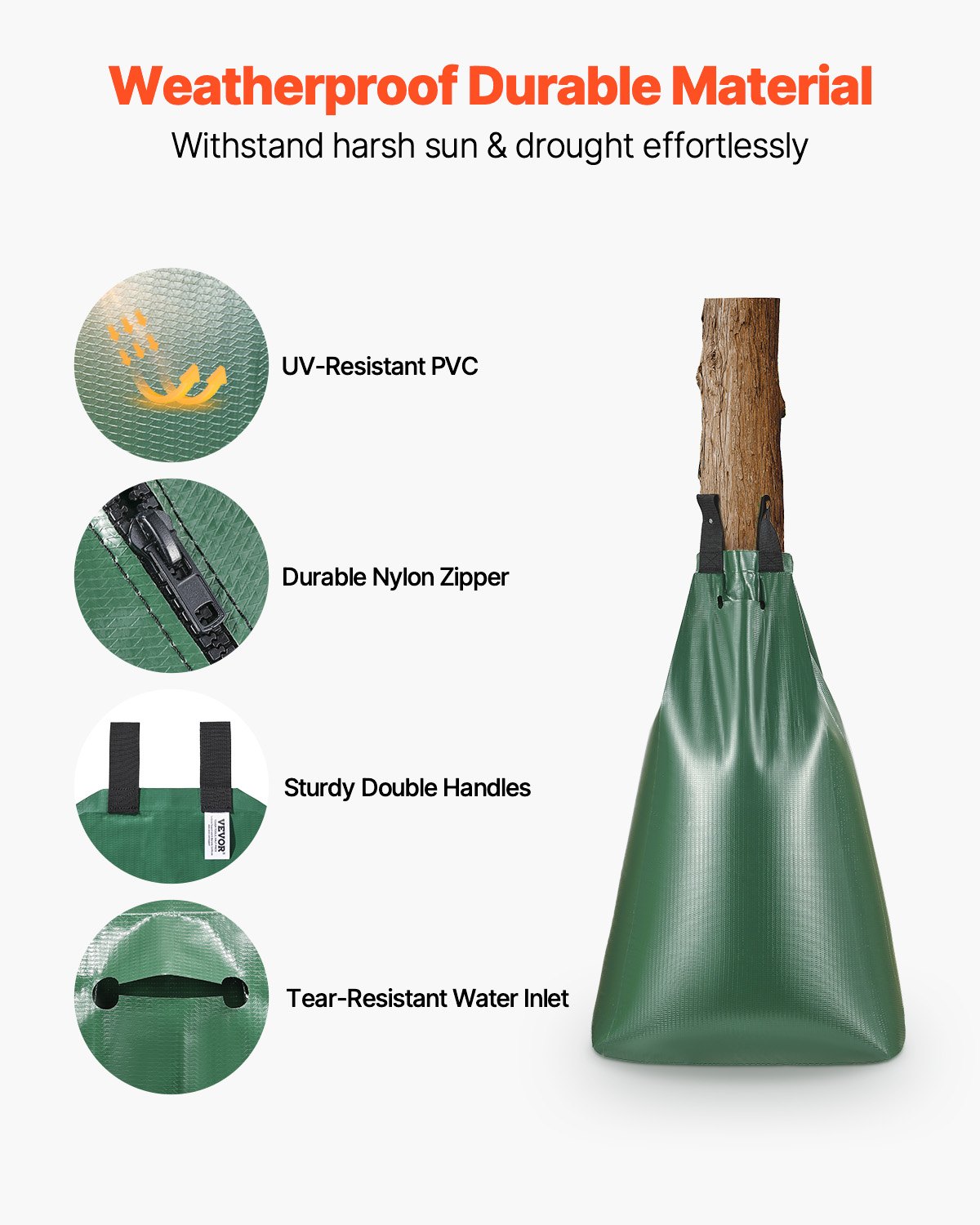 VEVOR Tree Watering Bag, 4 Packs 20 Gallons Watering Bags for New Trees, 5-9 Hours Slow Release Refillable Tree Drip Irrigation Bags with Zipper, Durable Tree Watering System for Deep Root Targeting