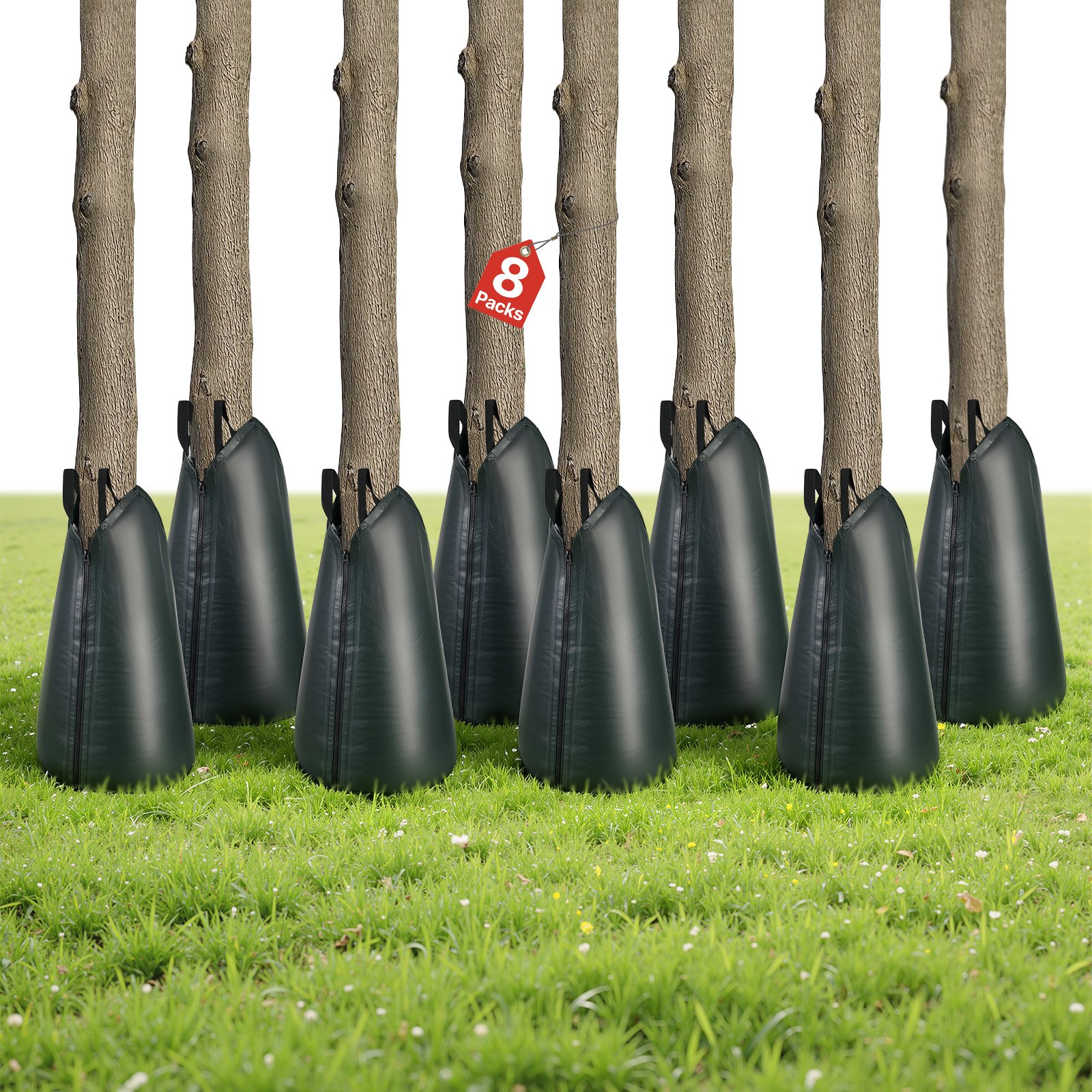 VEVOR 75.7 L Tree Watering Bags, 8 Pack 3-4 Hours Slow Release Gator Bags for Trees, Heavy Duty PE Tree Drip Irrigation Bag with Zipper, Durable & Reusable Deep Root Shrub Watering Bag