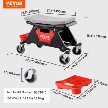 VEVOR Mechanics Stool, 300 LBS Capacity Rolling Mechanic Seat with 4" Wheels, with Three Slide Out Tool Trays and Drawer, Heavy Duty Roller Creeper Seat for Home Garage DIY Automotive