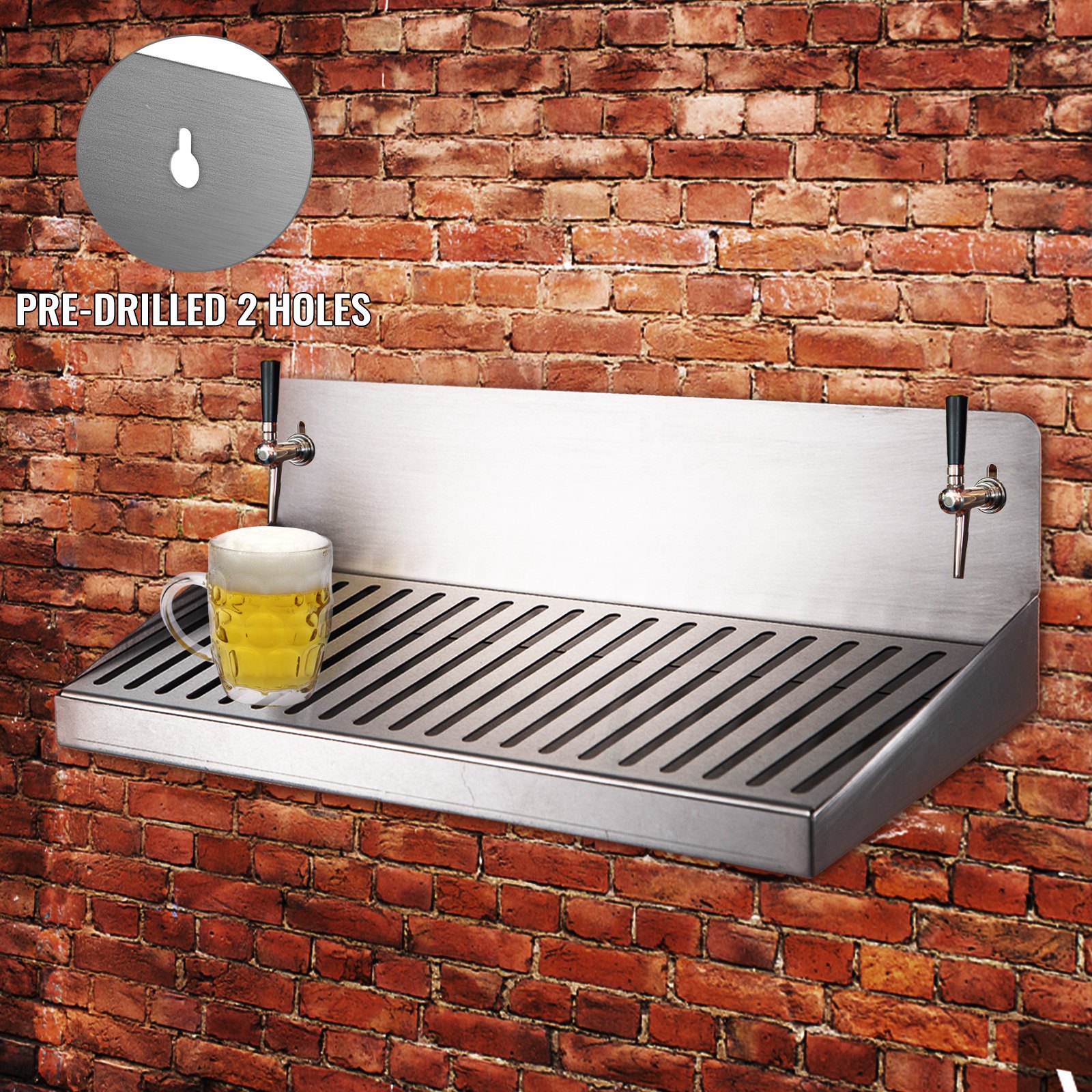 Wall Mount Drip Tray Beer Drip Tray 16'' Stainless Steel Tall Backsplash 2 Holes