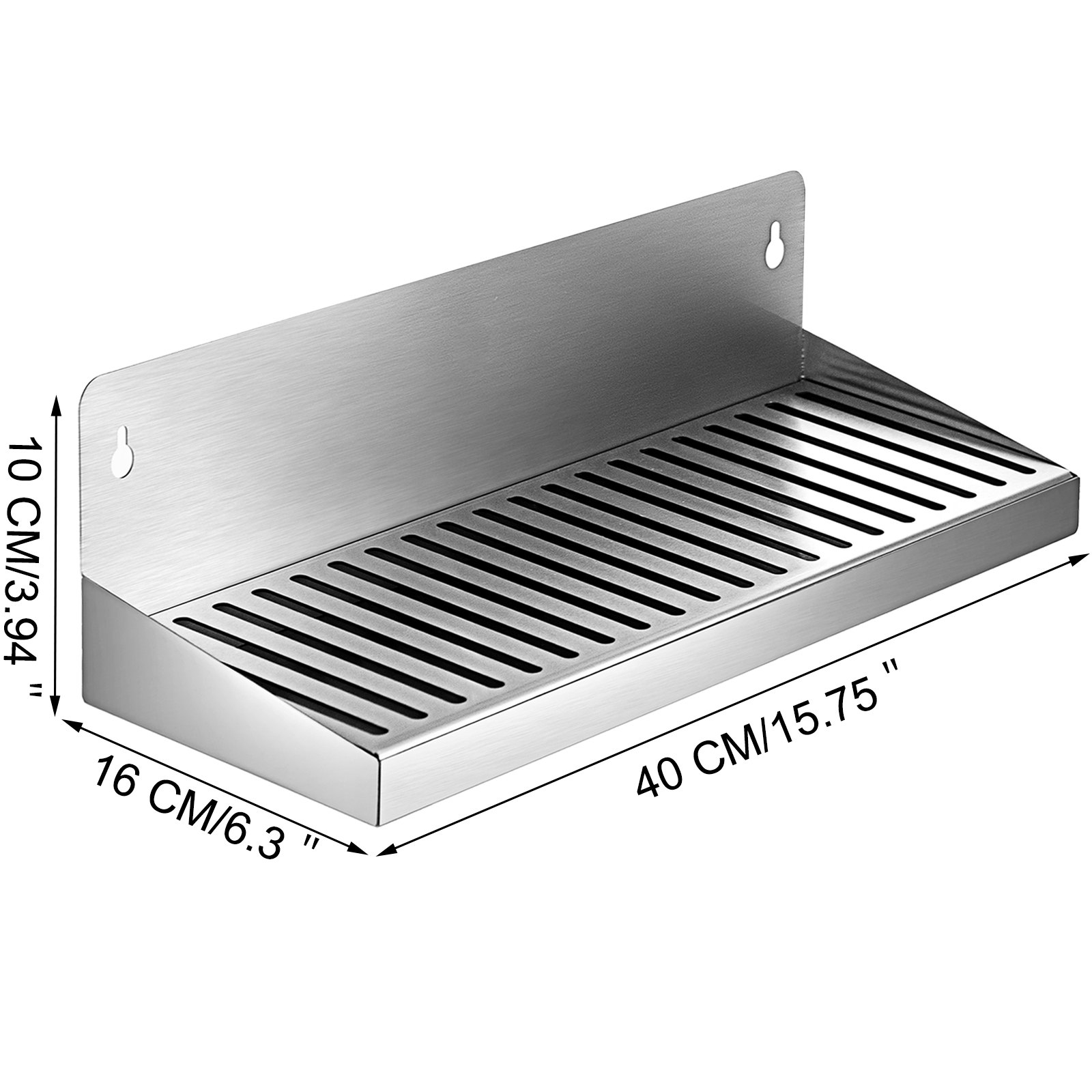 Wall Mount Drip Tray Beer Drip Tray 16'' Stainless Steel Tall Backsplash 2 Holes