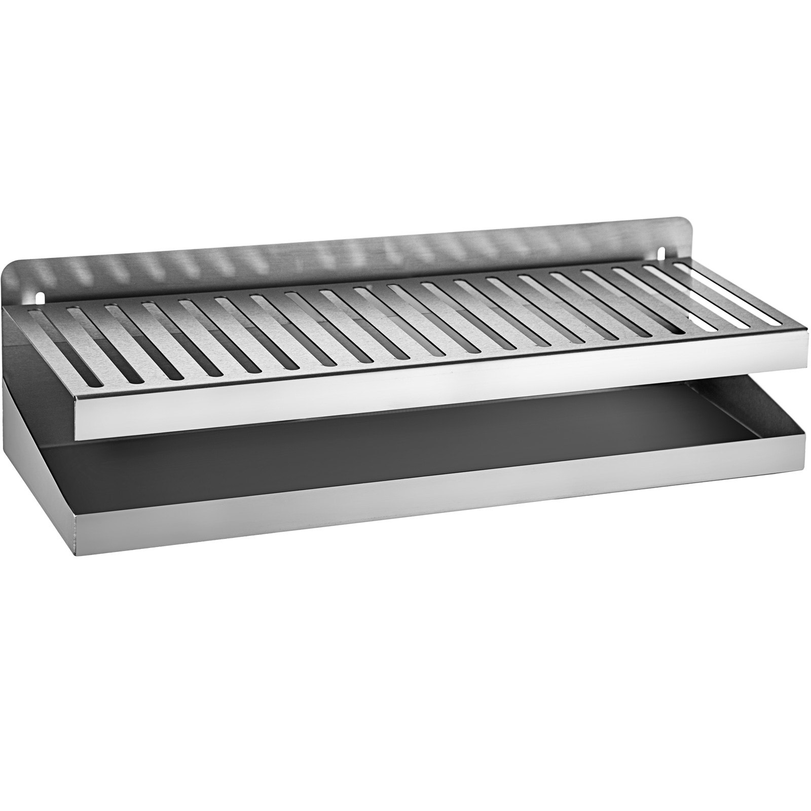 Wall Mount Drip Tray Beer Drip Tray 16'' Stainless Steel Tall Backsplash 2 Holes